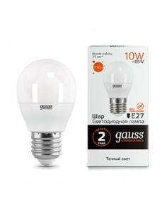 Лампа Gauss Elementary Шар 10W 710lm 3000K Е27 LED 1/10/100