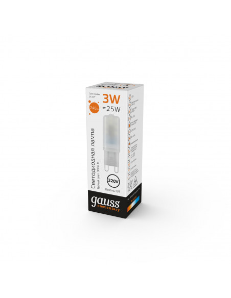Лампа Gauss Elementary G9 AC220-240V 3W 240lm 3000K пластик LED 1/10/200
