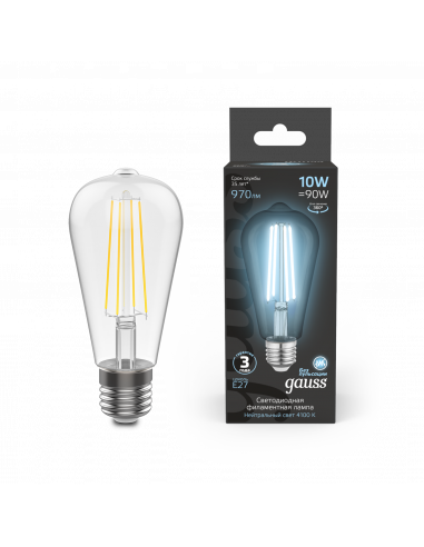 Лампа Gauss Filament ST64 10W 970lm 4100К Е27...