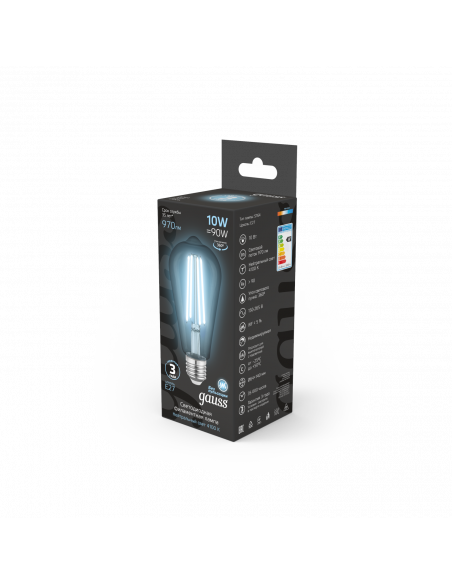 Лампа Gauss Filament ST64 10W 970lm 4100К Е27 LED 1/10/40