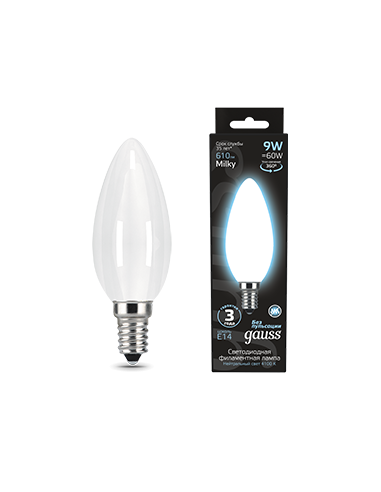 Лампа Gauss Filament Свеча 9W 610lm 4100К Е14...