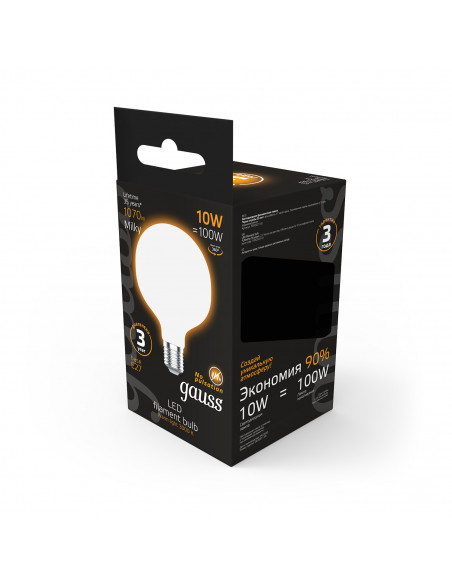Лампа Gauss Filament G95 10W 1070lm 3000К Е27 milky LED 1/20