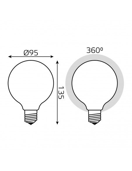 Лампа Gauss Filament G95 10W 1070lm 3000К Е27 milky LED 1/20