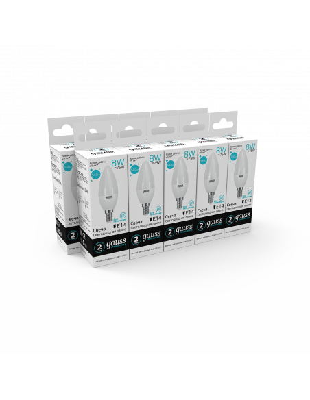 Упаковка 10 штук Лампа Gauss Elementary Свеча 8W 540lm 4100K Е14 LED 1/10/100