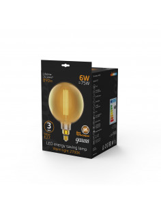 Лампа Gauss Filament G200 6W 890lm 2700К Е27 golden... 2