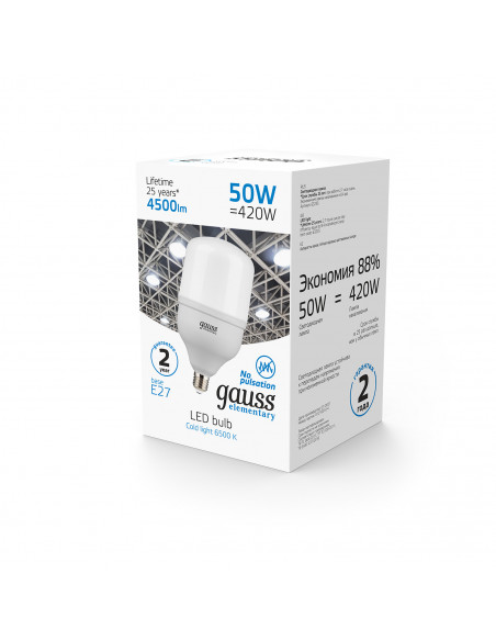 Лампа Gauss Elementary T140 50W 4500lm 6500K E27 LED 1/8