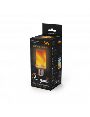 Лампа Gauss T65 5W 20-80lm 1500K E27 Flame LED...