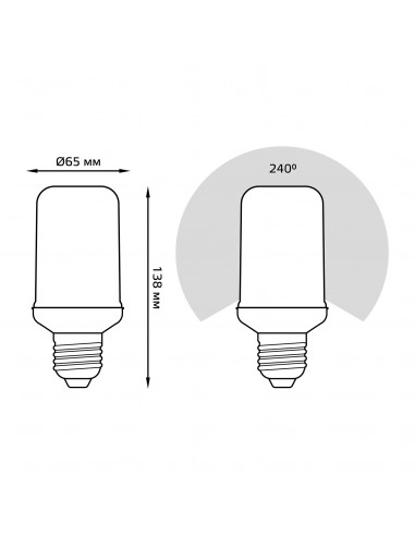 Лампа Gauss T65 5W 20-80lm 1500K E27 Flame LED...