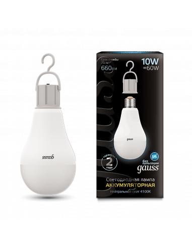 Лампа Gauss A60 10W 660lm 4100K E27 с Li-Ion...