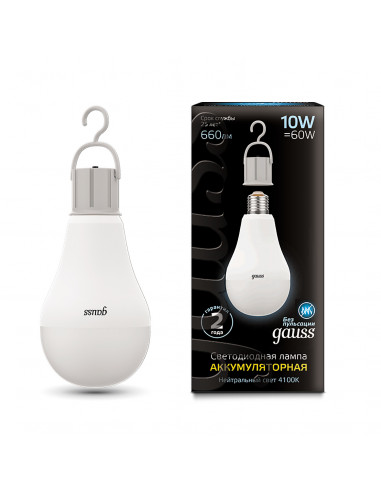 Лампа Gauss A60 10W 660lm 4100K E27 с Li-Ion...