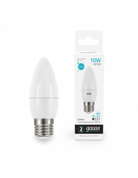Лампа Gauss Elementary Свеча 10W 750lm 4100K E27 LED 1/10/100