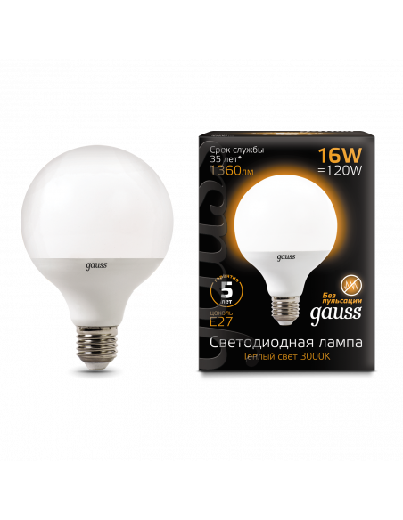 Лампа Gauss G95 16W 1480lm 3000K E27 LED 1/20