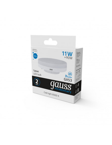 Лампа Gauss Elementary GX53 11W 850lm 6500K LED 1/10/100