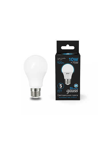 Лампа Gauss A60 10W 920lm 6500K E27 LED 1/10/50