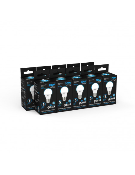Лампа Gauss A60 10W 920lm 6500K E27 LED 1/10/50
