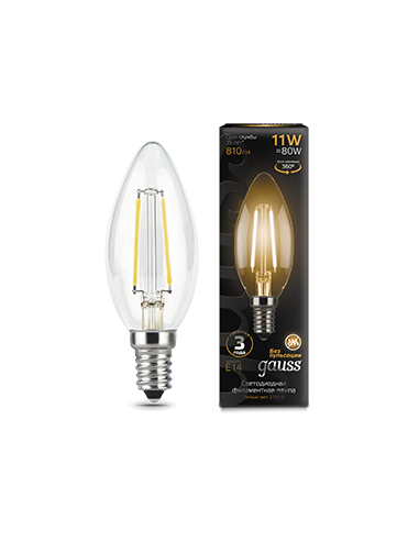 Упаковка 10 штук Лампа Gauss Filament Свеча 11W...