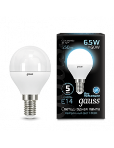 Упаковка 10 штук Лампа Gauss Шар 6.5W 550lm 4100K E14 LED...