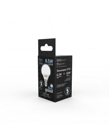 Упаковка 10 штук Лампа Gauss Шар 6.5W 550lm...