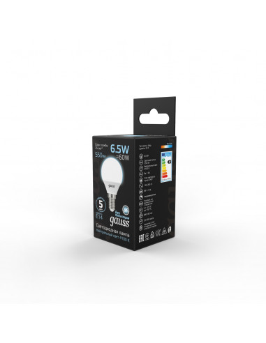 Упаковка 10 штук Лампа Gauss Шар 6.5W 550lm...