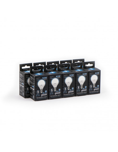 Упаковка 10 штук Лампа Gauss Шар 6.5W 550lm 4100K E14 LED 1/10/100