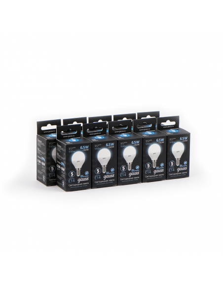 Упаковка 10 штук Лампа Gauss Шар 6.5W 550lm 4100K E14 LED 1/10/100