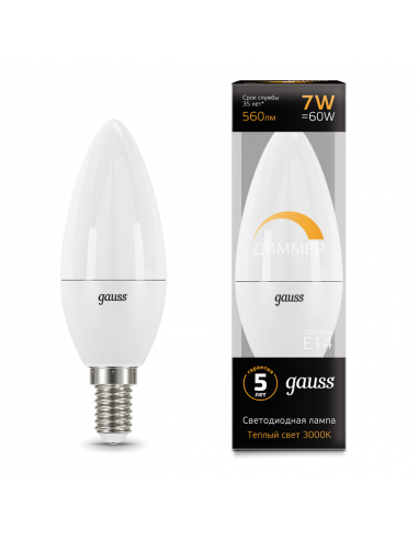 Лампа Gauss Свеча 7W 560lm 3000К Е14...