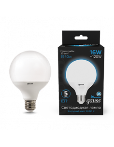 Лампа Gauss G95 16W 1400lm 6500K E27 LED 1/20