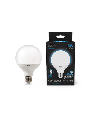 Лампа Gauss G95 16W 1400lm 6500K E27 LED 1/20