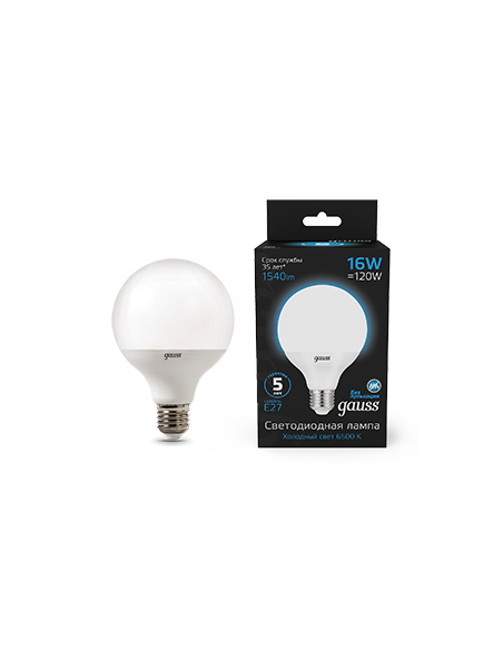 Лампа Gauss G95 16W 1400lm 6500K E27 LED 1/20