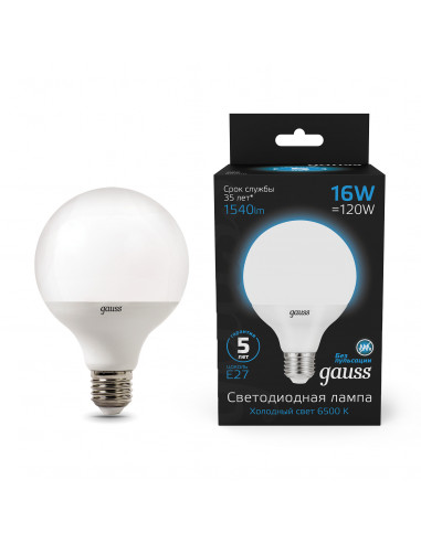 Лампа Gauss G95 16W 1400lm 6500K E27 LED 1/20