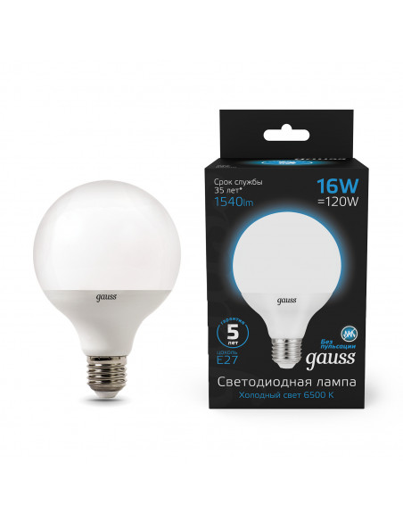 Лампа Gauss G95 16W 1400lm 6500K E27 LED 1/20