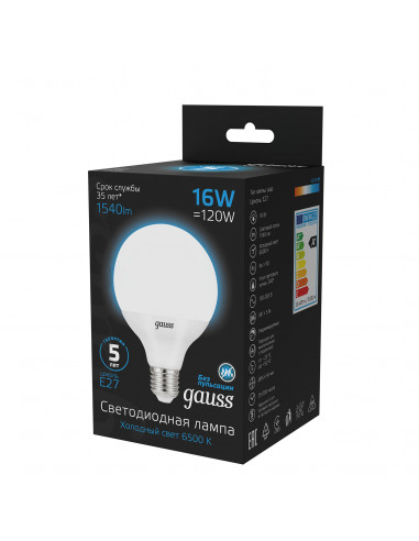 Лампа Gauss G95 16W 1400lm 6500K E27 LED 1/20