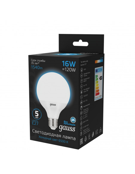Лампа Gauss G95 16W 1400lm 6500K E27 LED 1/20
