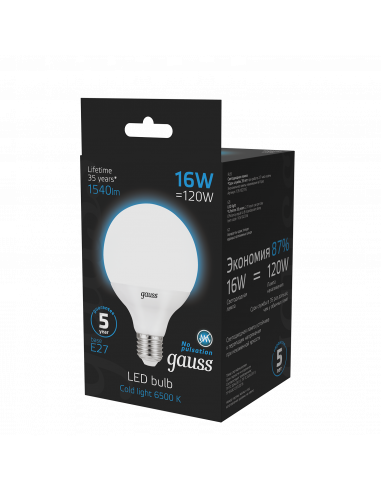 Лампа Gauss G95 16W 1400lm 6500K E27 LED 1/20