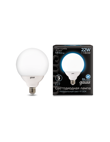 Лампа Gauss G125 22W 1900lm 4100K E27 LED 1/10