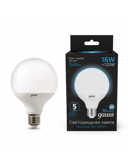 Лампа Gauss G95 16W 1400lm 6500K E27 LED 1/20