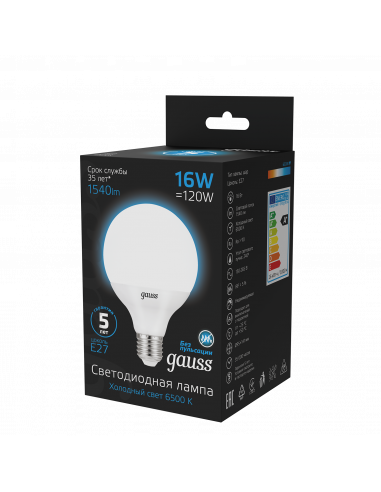 Лампа Gauss G95 16W 1400lm 6500K E27 LED 1/20