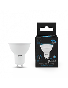 Лампа Gauss MR16 9W 830lm 6500K GU10 LED 1/10/100
