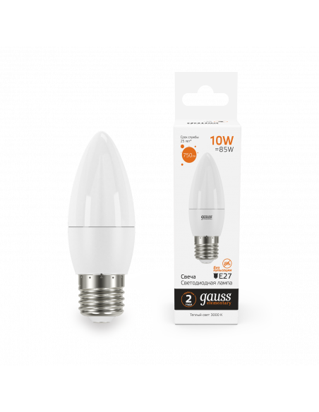 Лампа Gauss Elementary Свеча 10W 750lm 3000K E27 LED 1/10/100