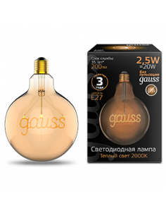 Лампа Gauss Filament G125 2,5W 200lm 2000К Е27 golden...