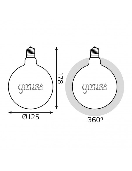 Лампа Gauss Filament G125 2,5W 200lm 2000К Е27 golden GAUSS LED 1/20