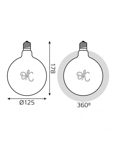 Лампа Gauss Filament G125 2,5W 200lm 2000К Е27 golden OK LED 1/20