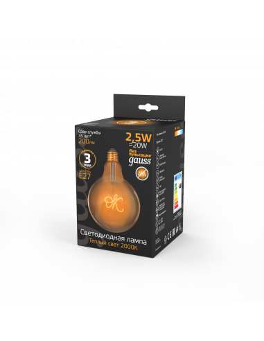 Лампа Gauss Filament G125 2,5W 200lm 2000К Е27...