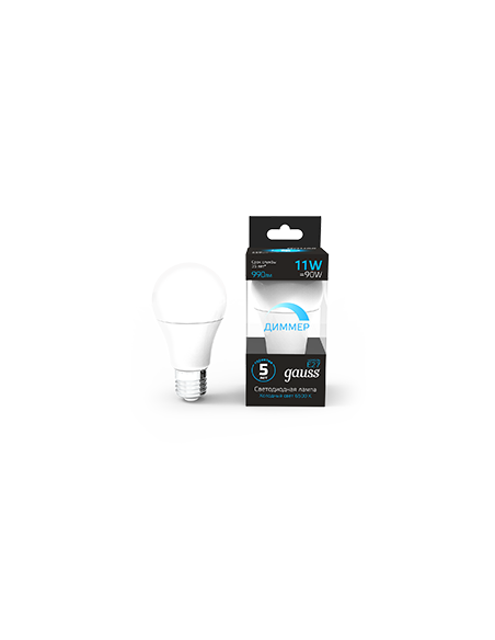 Лампа Gauss A60 11W 990lm 6500К E27 диммируемая LED 1/10/50
