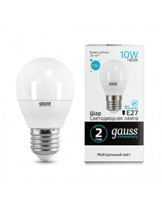 Лампа Gauss Elementary Шар 10W 730lm 4100K Е27 LED 1/10/100