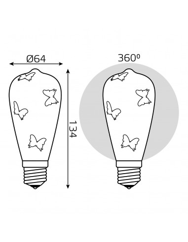 Лампа Gauss Filament ST64 4W Е27 Butterfly-3D...