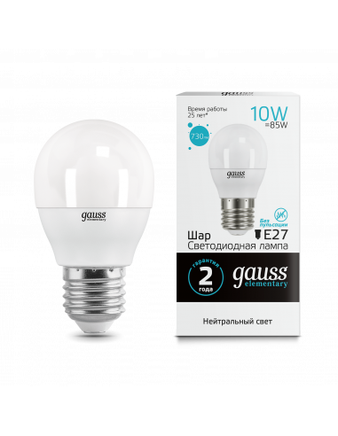 Лампа Gauss Elementary Шар 10W 730lm 4100K Е27...