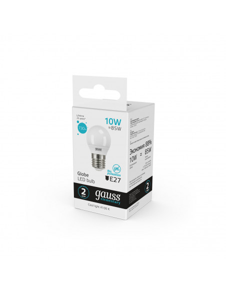 Лампа Gauss Elementary Шар 10W 730lm 4100K Е27 LED 1/10/100