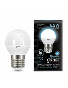 Упаковка 10 штук Лампа Gauss Шар 6.5W 550lm 4100K E27 LED...