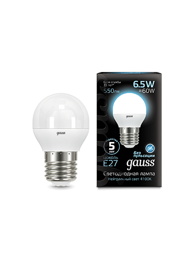 Упаковка 10 штук Лампа Gauss Шар 6.5W 550lm...
